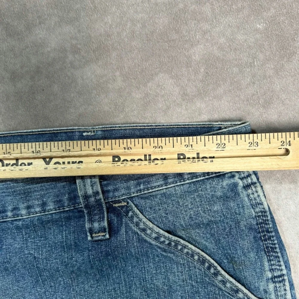 Men's Wrangler Carpenter Denim Shorts Sz 46 Blue Distressed Jorts Skater painter